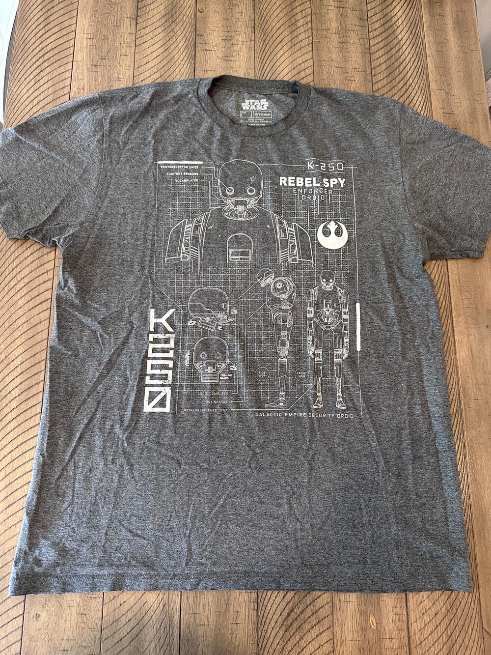 Star Wars K-2SO Rebel Spy Blueprint Graphic T-Shirt Men's Size L Dark Gray